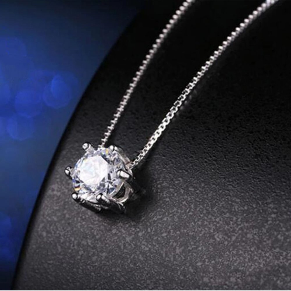 NEW 2ct Solitaire Diamond Sterling Silver Necklace - Picture 6 of 9